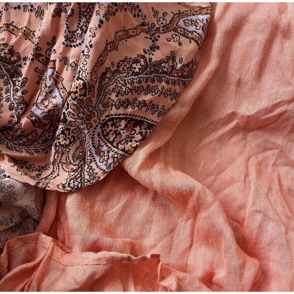 Free People Mirage Long Sleeve Maxi Dress Peach Pink Paisley Size 6 Boho Hippie - Picture 12 of 13